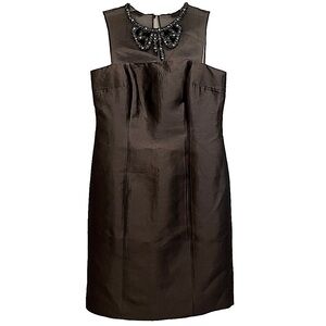 RICKIE Freeman for Teri Jon Black Wool Silk Jeweled Collar Cocktail Dress Size 4